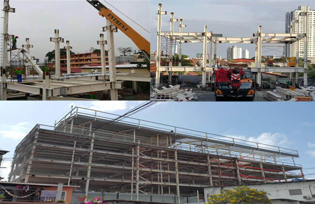 鉄骨構造の引くことを用いる組み立てられた商業オフィス ビルそして構造スチールのトラス プレハブの構造-パナマの高層鋼鉄建物